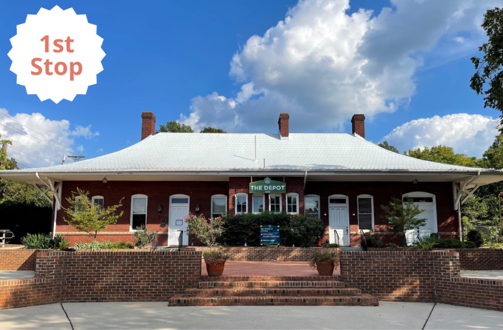 Old train station Depot which is the welcome center for Apex